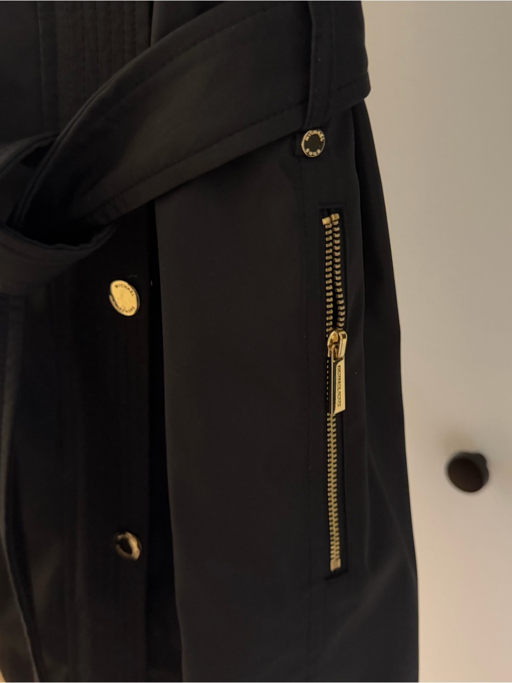 Michael Kors Black Rain Jacket with Gold Accents Size PL - Picture 6 of 7